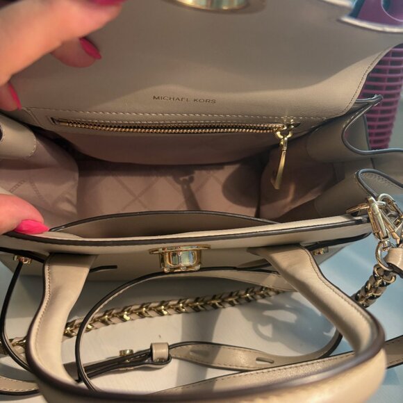 Michael Kors Carmen Satchel Chain Belted Sand Cream Color - Picture 3 of 3